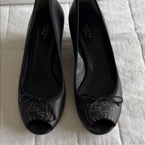 Gucci Shoes - Gucci Black Peep-Toe Heels with Bow Detail